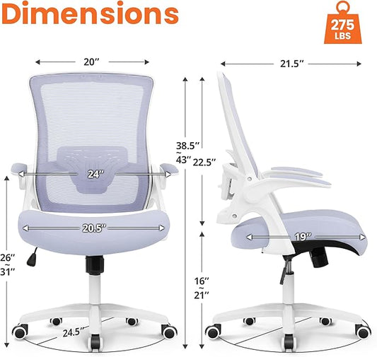 NEO CHAIR Office Desk Gaming Chair Computer High Back Mesh Seat with Rolling Wheels Ergonomic Adjustable Comfy Flip-up Armrests Lumbar Support Height for Home (Purple)