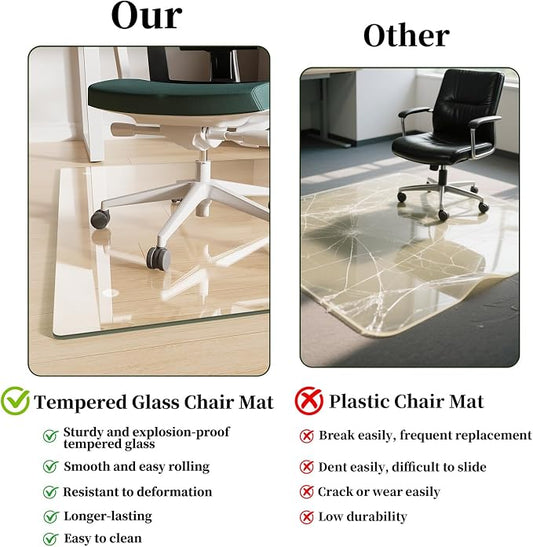 Glass Chair Mat 46" x 60" Heavy Duty Tempered Glass Office Chair Mat, Glass Floor Mat with Round Corner and Polished Edge for Smooth Glide, Office Chair Mat for Carpet, Hardwood Floor