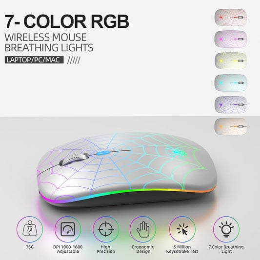 MMK for Wireless Mouse, Led Mouse Portable Mobile Optical Cordless Mouse with USB and Type C Receiver, 3 Adjustable DPI Wireless Computer Mouse for Mac Book, Laptop, Desktop, Windows, PC - Silver