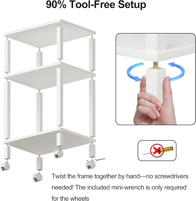 3-Tier Printer Stand with Storage, Mobile Printer Cart with Rolling Casters and Adjustable Feet, Under Desk Storage Shelf for Home Office,Small Printers, White, 15.7" x 11.8" x 25.9"