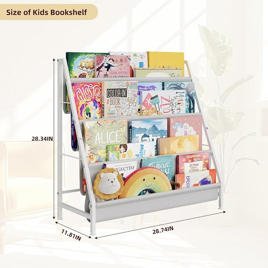 Aokitsink 4-Tier Kids Bookshelf, Book Shelf for Kids Rooms,Book Rack for Kid with Four Deep Pockets,Nursery Bookshelves for Kid' Playroom, Toddler Bookshelf as a Children's Gift