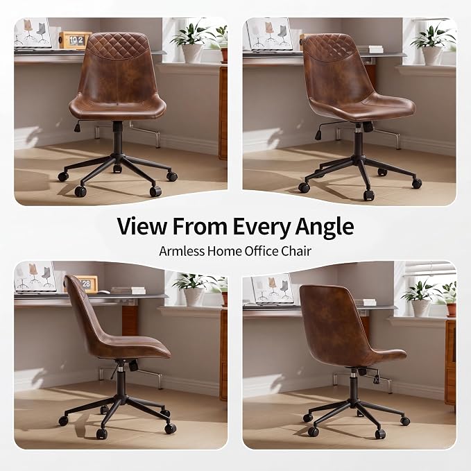 DUHOME Modern PU Leather Office Chair Desk Chair Swivel Computer Chair Yellowish-Brown