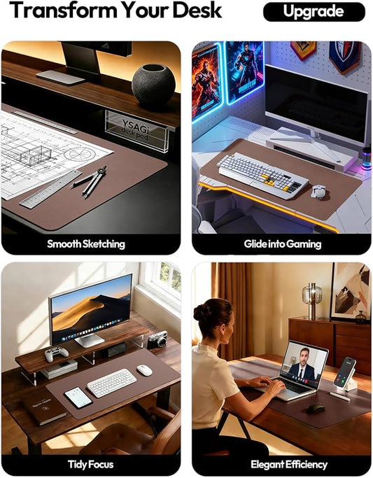 YSAGi Leather Desk Protector, Office Mat, Large Mouse Mat, Non-Slip PU Leather Blotter, Laptop Desk Mat, Waterproof Writing Pad for Office and Home(Chocolate, 63" x 24")