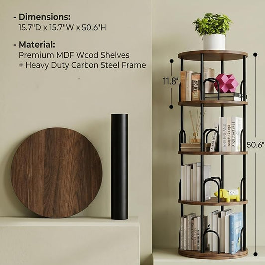 4 Tier Rotating Bookshelf Tower for Kids, Small Narrow Corner Book Shelf for Childrens, Toddler, Nursery Bookcase for Toy, Lego Dispaly Shelf for Bedroom Living Room Office Kitchen Shelf Tower