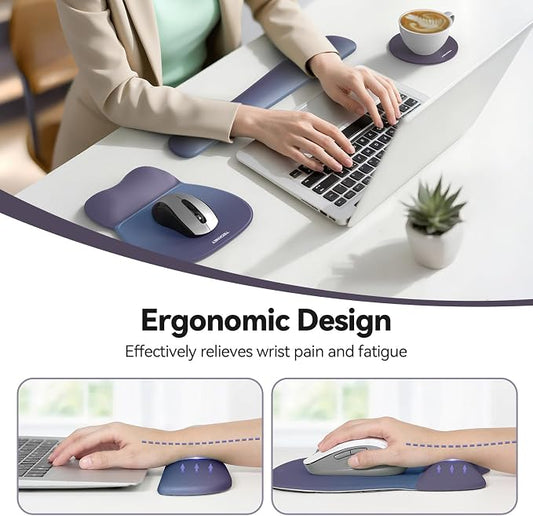 TECKNET Gel Mouse Pad with Wrist Rest, 3 in 1 Keyboard Wrist Rest for Pain Relief, Non-Slip PU Base & Easy Typing, Ergonomic Mousepad Set for Office & Home