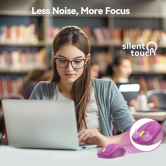 TECKNET Wireless Mouse for Laptop, 2.4G Silent Computer Mouse Quiet Click with 5 DPI Levels,Contoured Grip,Small Portable 30 Months Battery Cordless Mice for PC, Chromebook, Mac - Rose red