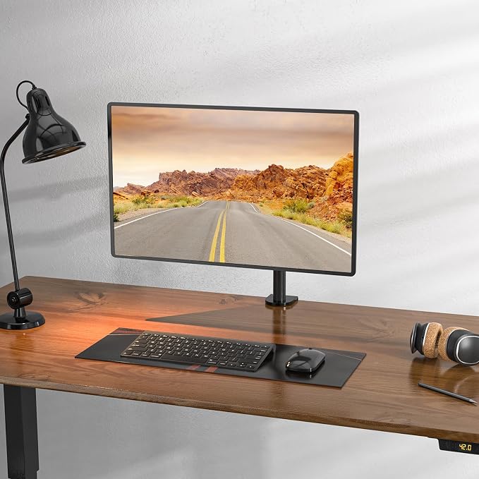 WALI Single Monitor Mount, Single Monitor Arm Desk Mount, Up to 32 inch Ultrawide, Regular Screens up to 27 inches, 22lbs, Adjustable Mount with C-CLAMP for Home Office Application(M001), Black