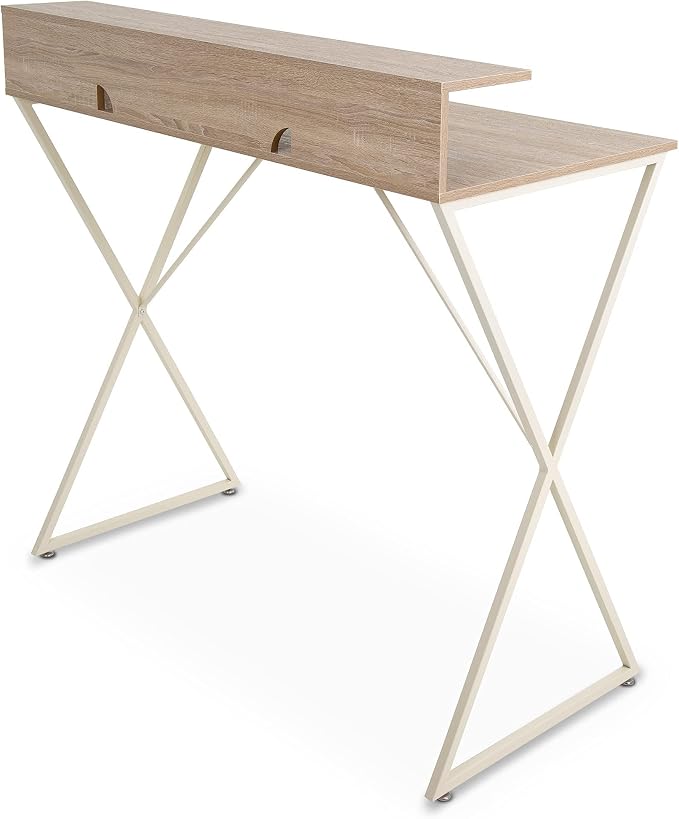 Stand Steady Joy Desk | Modern Stand Up Workstation with Storage Cubbies | Pretty Standing Desk with Large Desktop | Multifunctional Table for Home & Office (Maple / 48 x 42)