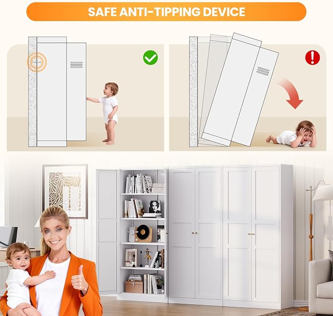 71" Tall Kitchen Pantry Storage Cabinet with 2 Doors and 5 Adjustable Shelve, Metal White Food Pantry Cabinet, Kitchen Cabinet Storage Unit,6 Tier Freestanding Cupboard for Kitchen Dining/Living Room