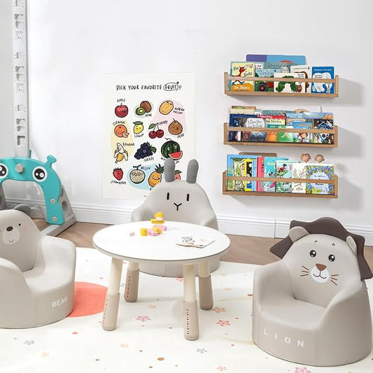 AZSKY Light Walnut Floating Nursery Shelves, Wall Mounted Book Shelves Nursery Kids Room Decor 24 Inch, Toddler Bookshelf for Bathroom Living Room Kitchen Spice Rack a Set of 3