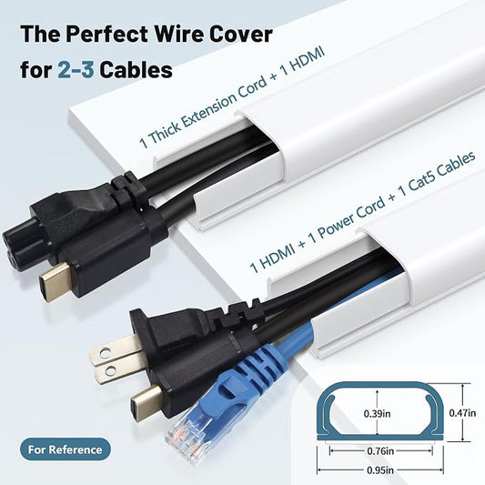 ZhiYo Cable Hider Raceway Kit, Cord Hider for TV on Wall, Paintable Cord Cover Channel, Wire Hiders for Wall Mounted TV in Home Office, 0.95in (W) x 0.47in (H), White
