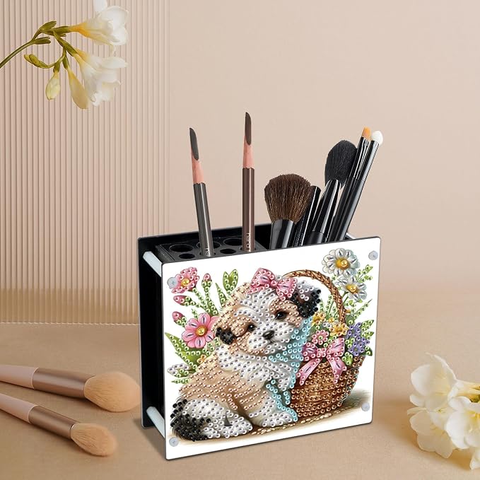 DIY Diamond Painting Kit,Cute Dog Special Shape diamond painting pen holder, Acrylic Daily Office Desktop Decoration Storage Item