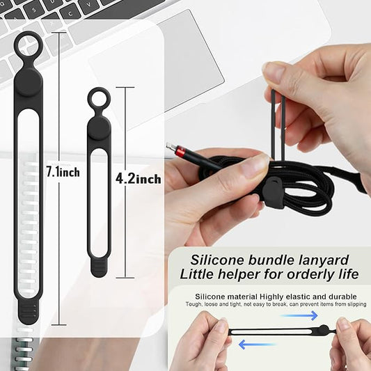 Silicone Cable Ties Cord Organizer for Cable Management, 16PCS 4.2" and 7.1" Reusable Cable Organizer Electronic Accessories for Home, Office, Kitchen, School, Travel (Black)