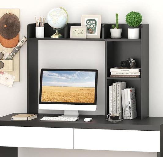 GOFLAME 5 Shelves Desktop Bookshelf, Wood Desk Hutch Dorm for Computer Desk, Countertop Display Rack, 3-Tier Desk Storage Organizer Shelf for Dormitory, Home Office, Study, Black