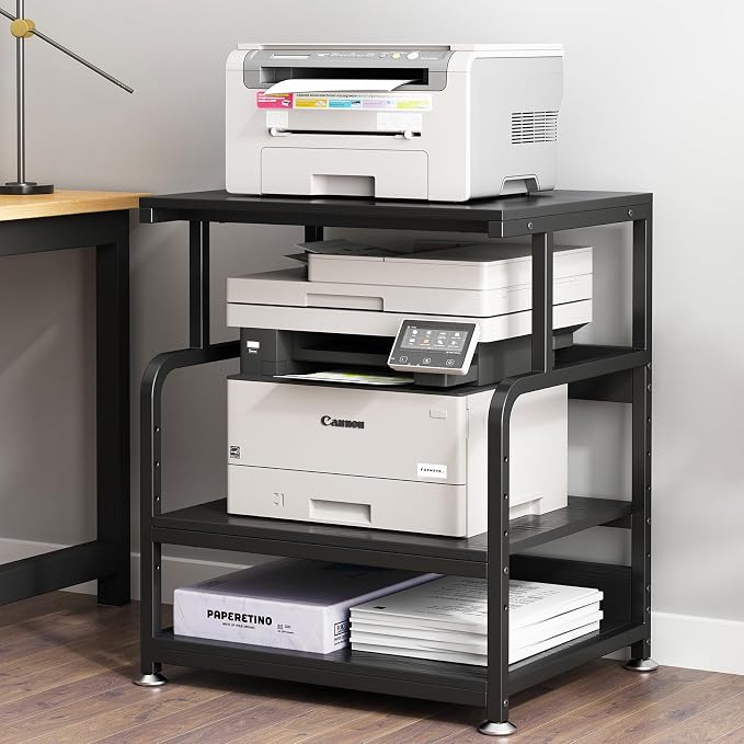 Large Printer Stand for Home Office, 23.6" x 18.9" Printer Table with Storage, Rolling Printer Cart with Wheels, Shelf for 3D Laser Inkjet Printer, Scanner, Fax, Black
