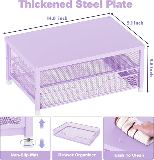 OPNICE Computer Monitor Stand Riser, Desk Organizer with Drawer, Printer & Laptop Stand, Office Desk Accessories & Workspace Desktop Organizers Storage for Office Supplies(Purple)