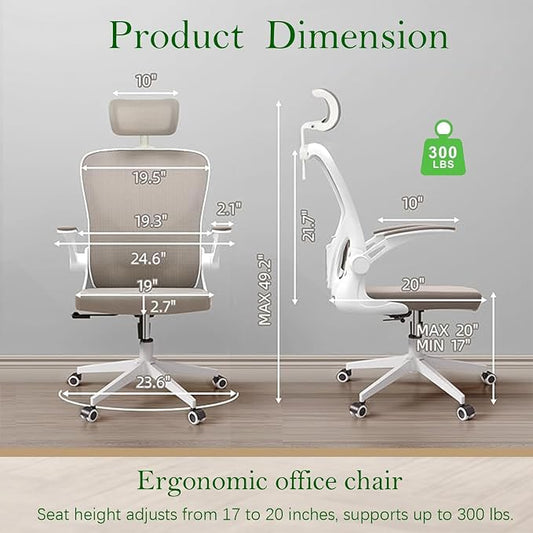 Ergonomic Office Chair, High-Back Mesh Computer Desk Chair with Adjustable Height, Lumbar Support, Flip-Up Armrests,headrest,and Swivel Rolling Design for Home and Office Use