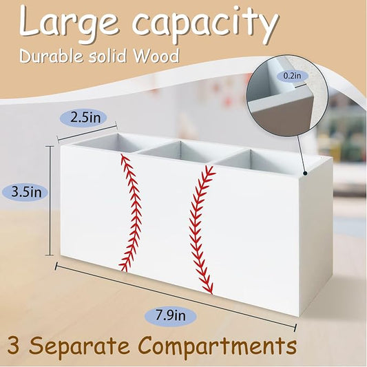 Baseball Gifts Pen Pencil Holder Organizer for Desk, Baseball Room Decor, Base Ball Fan Lovers Player Gifts Wooden Box Block Sign for Home Office Tabletop Decor
