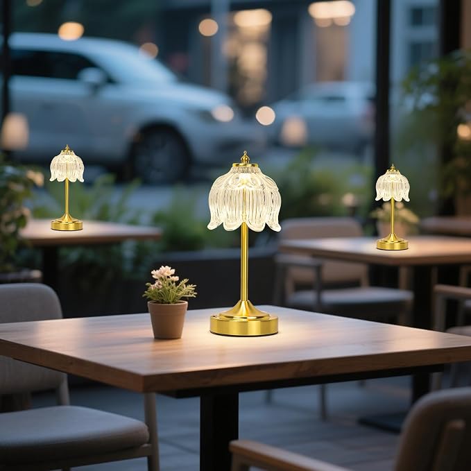 Cordless Lotus Flower Table Lamp, 5200mAh Rechargeable Battery Operated Portable Lamp, 3-Color Dimmable Touch Control Small Desk Lamp for Bedroom, Office, Kitchen, Nightstand,Room Decor (Flower Clear)