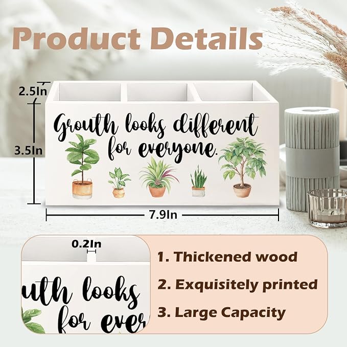 Growth Looks Different for Everyone Mental Health Growth Mindset Wooden Pen Pencil Holder for Classroom Therapy Office Desk Accessories, Back to School Supplies Gifts for Students