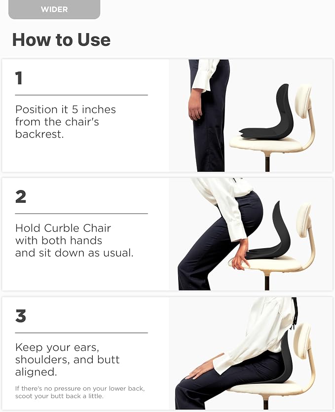 curble Wider 2 Pack – Ergonomic Desk Chair Seat Cushion, Everyday Passive Posture Trainer for Work from Home, Office & Car, Breathable Lumbar Support (Black)