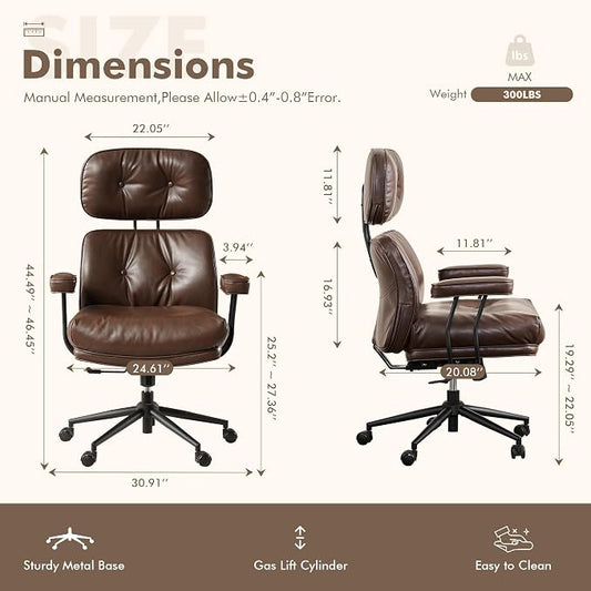 Faux Leather Executive Office Chair - Big and Tall Ergonomic Home Office Chair,Reclining Computer Desk Chair with Lumbar Support,Adjustable Task Chair Swivel Rolling PC Chair with Wheels,PU,Dark Brown