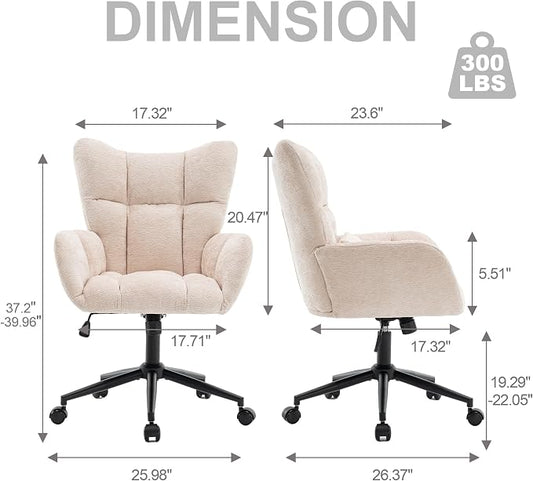 Home Office Desk Chair, Modern Tufted Chenille Vanity Chair, Adjustable Upholstered Swivel Computer Chairs for Bedroom, Living Room, Beige