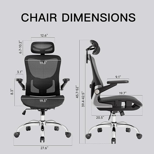 marrap Ergonomic Office Chair, Mesh Desk Chair with 3D Armrests, Adjustable Lumbar Support and Headrest, 90-120° Rocking Function, Black