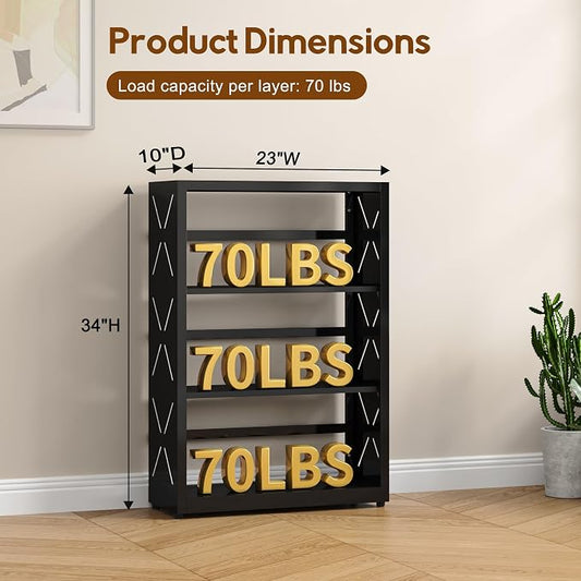 UNICOLY Bookshelves and Bookcases, 3 Tier Metal Bookshelf with Adjustable Shelves and Bookends, Open Shelf Bookcase, Display Shelves for Home Decor Bedroom, Living Room, Home Office, Black