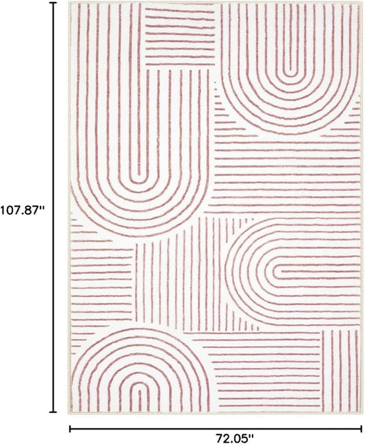 Lahome Abstract 6x9 Area Rugs, Soft Washable Rugs for Living Room Ultra-Thin Non Slip Dining Room Rug, Pink Rug Throw Large Carpet for Bedroom Office Darrell (6'x9',Pink/White)