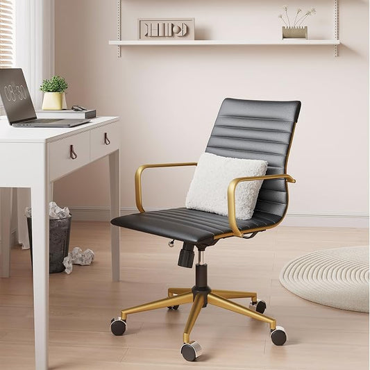 Ergonomic Desk Chair Computer Chairs with Armrests and Wheels Heavy Duty Wide Seat for Home Office Comfortable 22.83in Chair for Women and Men,Gold Black