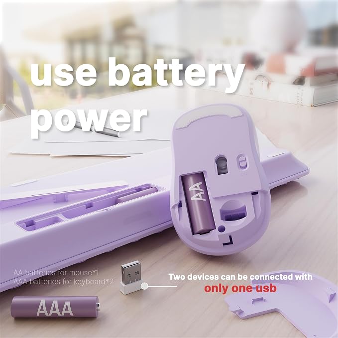 Wireless Keyboard and Mouse Combo with 110 Round Keycaps, Power Switch, and Scissor-Switch Typing Feel – Ideal for Office Use (Purple)