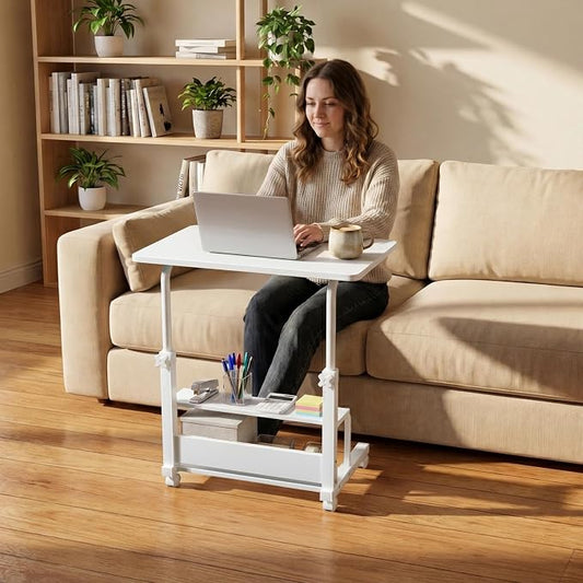 WINAZ Small Portable Laptop Rolling Desk - 32" Mobile Kids Desk with Wheels for Small Spaces, White,31.5"
