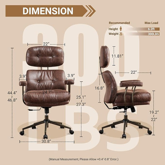 Home Office Chair,Ergonomic Computer Chair with Lumbar Support Adjustable Height,Mid-Century Modern Office Chair with Rolling Swivel Chair for Home Office Game Study(Suede Leather Chair,Dark Brown)