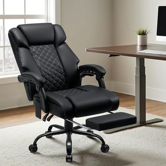 HOFFREE 400lbs Massage Office Chair with 6 Points Vibration Ergonomic Executive Office Chair with Foot Rest Reclining High Back Computer Desk Chairs Black