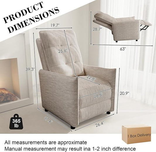 Recliner Chair for Women, Small Recliners for Small Spaces with High Back, Manual Push Back Nursery Chair Overstuffed High-Density Foam for Nursing Bedroom Living Room (Beige)
