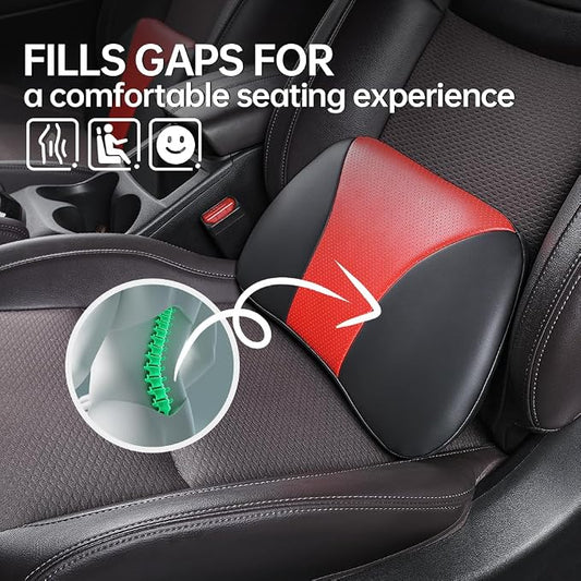 1p Memory Foam Lumbar Support Pillow for car Lower Back Pain Relief - Back Cushion for Driving, Chair Support for Car-Office Chair(Black&Red)