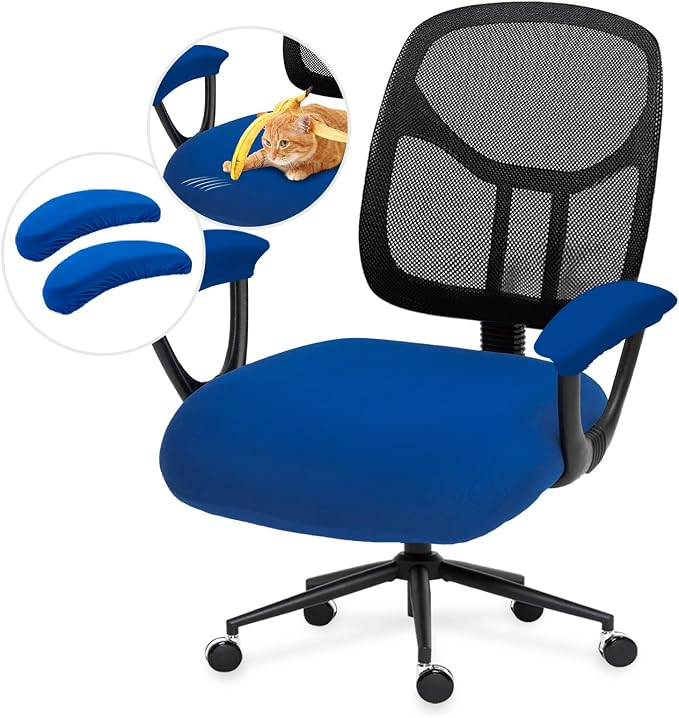 DIVA EN CAMINO DEC Stretchable Office Chair Seat Cushion Covers & Armrest Covers - Universal Spandex Computer Chair Slipcover - Removable Washable Cushion Protectors for Dogs, Cats, Pets