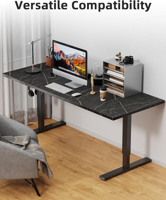 Universal 60 x 24 One-Piece Solid Wood Table Top, 1" Thick Desktop for Stand Up Height Adjustable Desk Frames, Home Office Tabletop, Countertop DIY, Black Marble