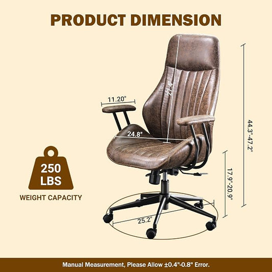 Home Office Chair,Ergonomic Computer Chair with Lumbar Support Adjustable Height,Mid-Century Modern Office Chair with Rolling Swivel Chair for Home Office Game Study(Suede High Back Chair,Dark Brown)