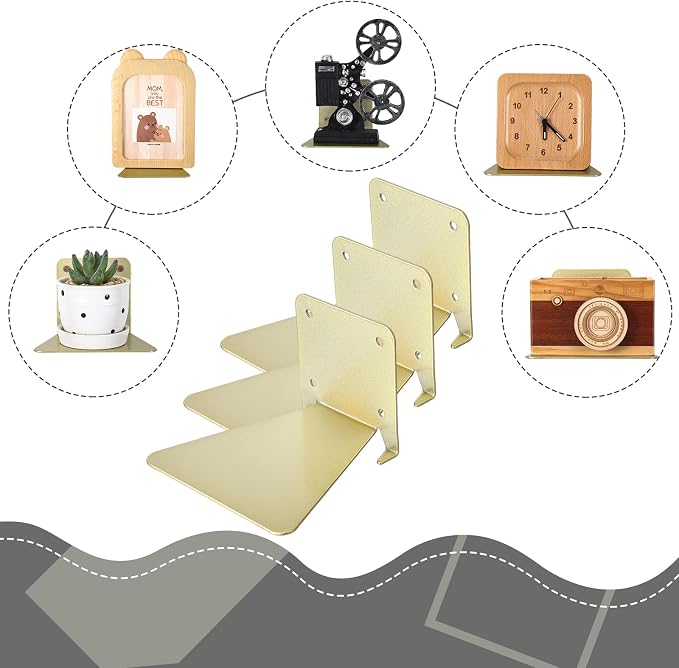 Jetec 6 Pack Invisible Floating Bookshelf Wall Mounted Floating Bookshelves Heavy Duty Book Organizers Hidden Book Shelf Metal Shelves Holder for Books Bedroom Living Room Home Office (Gold)