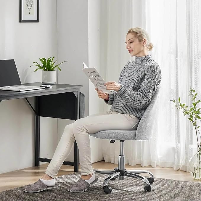 Simple Deluxe Armless Office Desk Chair, Modern Cute Swivel Vanity Chair Comfy Home Office Chairs with Wheels Height Adjustable Rolling Computer Task Stools for Living Room, Make-up, Bedroom, Grey