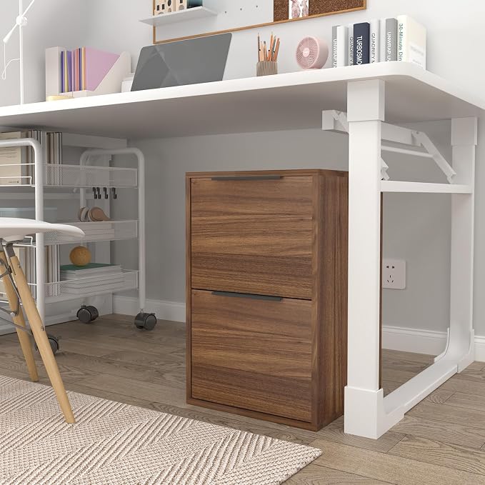 2 Drawer File Cabinets, Wood File Cabinet with Hanging Bar for Letter Size, Modern Farmhouse Under Desk Drawer, Printer Stand Small Filing Cabinets for Home Office, Dark Walnut