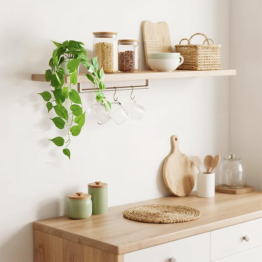 Mkono Fake Hanging Plants with Ceramic Pot, 25" Artificial Plants for Home Decor Indoor Faux Green Leaf Plant with Modern White Planter for Desk Shelf Bathroom Decoration (Pothos) (Green)