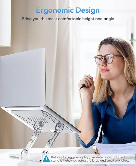 Lpoake 2 Pack Acrylic Laptop Stand for Desk, Adjustable Ergonomic Laptop Riser, Portable Foldable Computer Stand, Compatible with 10 to 15.6 Inches Notebook and MacBook, Clear