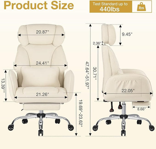HOFFREE Criss Cross Chair with Wheels Ergonomic Office Chair with Reversible Armrest Wide Seat Comfy Desk Chair with Foot Rest for Gaming,Reading,Working(Beige)
