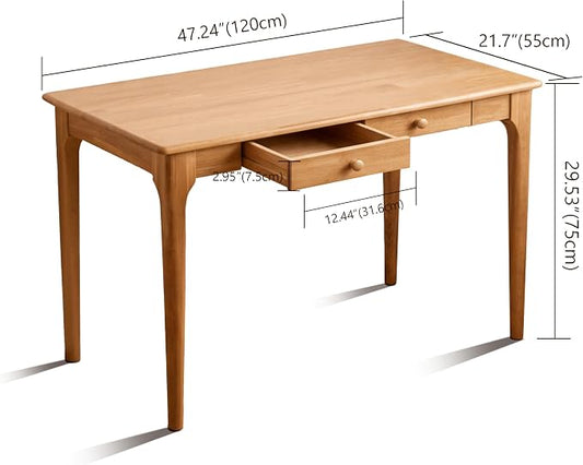 47" Solid Wood Desk with Drawers,Mid Century Modern Natural Real Wood Writing Desk,Home Bedroom Computer Office Workstation Desks,Small Spaces,Wood Color