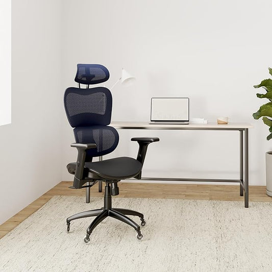 Nouhaus Ergo3D Ergonomic Office Chair Lumbar Support Mesh Office Chair with 4D Adjustable Armrest, Adjustable Headrest and Wheels, Mesh High Back Home Office Desk Chairs(Blue)
