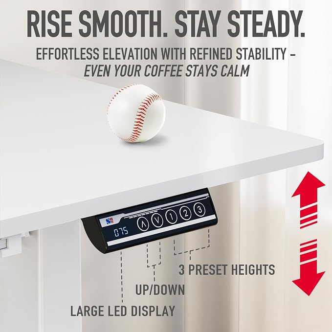 SHW 40-Inch Electric Height Adjustable Standing Desk with Drawer, Memory Preset and Cable Management Tray, White