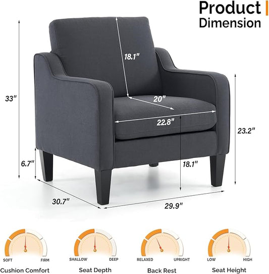 VINGLI Sofa Accent Chairs Set of 2, Comfy Armchair for Living Room Bedroom | Dark Grey, Upholstered Armchair, Premium Linen Fabric, Thick Padded Cushion, Ergonomic Back Support, Versatile for Any Space